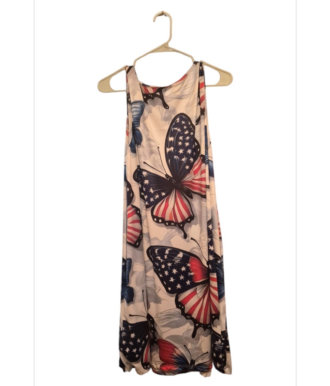 SHEIN Red White Blue Patriotic Butterfly Midi Sleeveless Dress 2xL