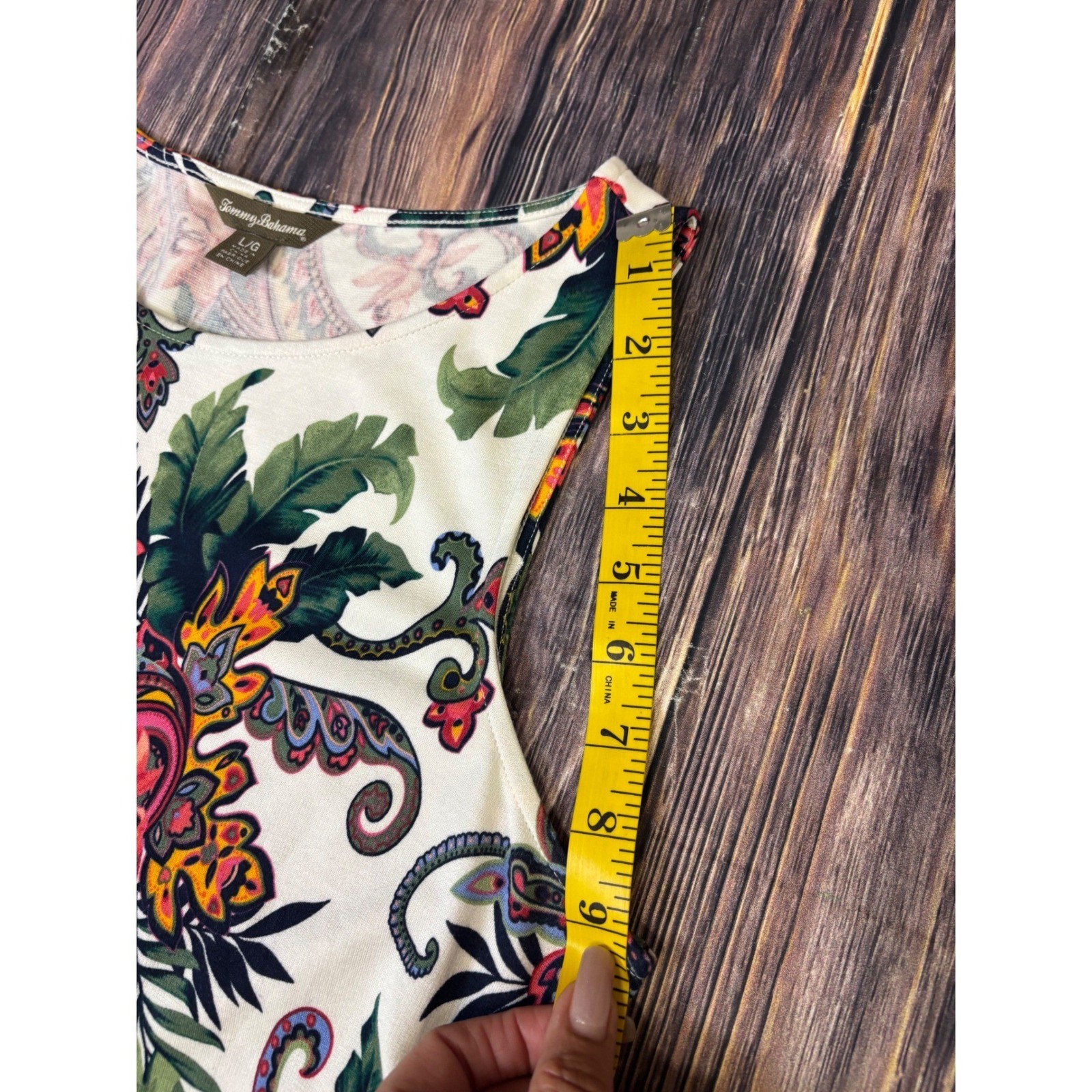 Tommy Bahama Dress Womens L White Red Green Tropical Paisley Sleeveless Shift