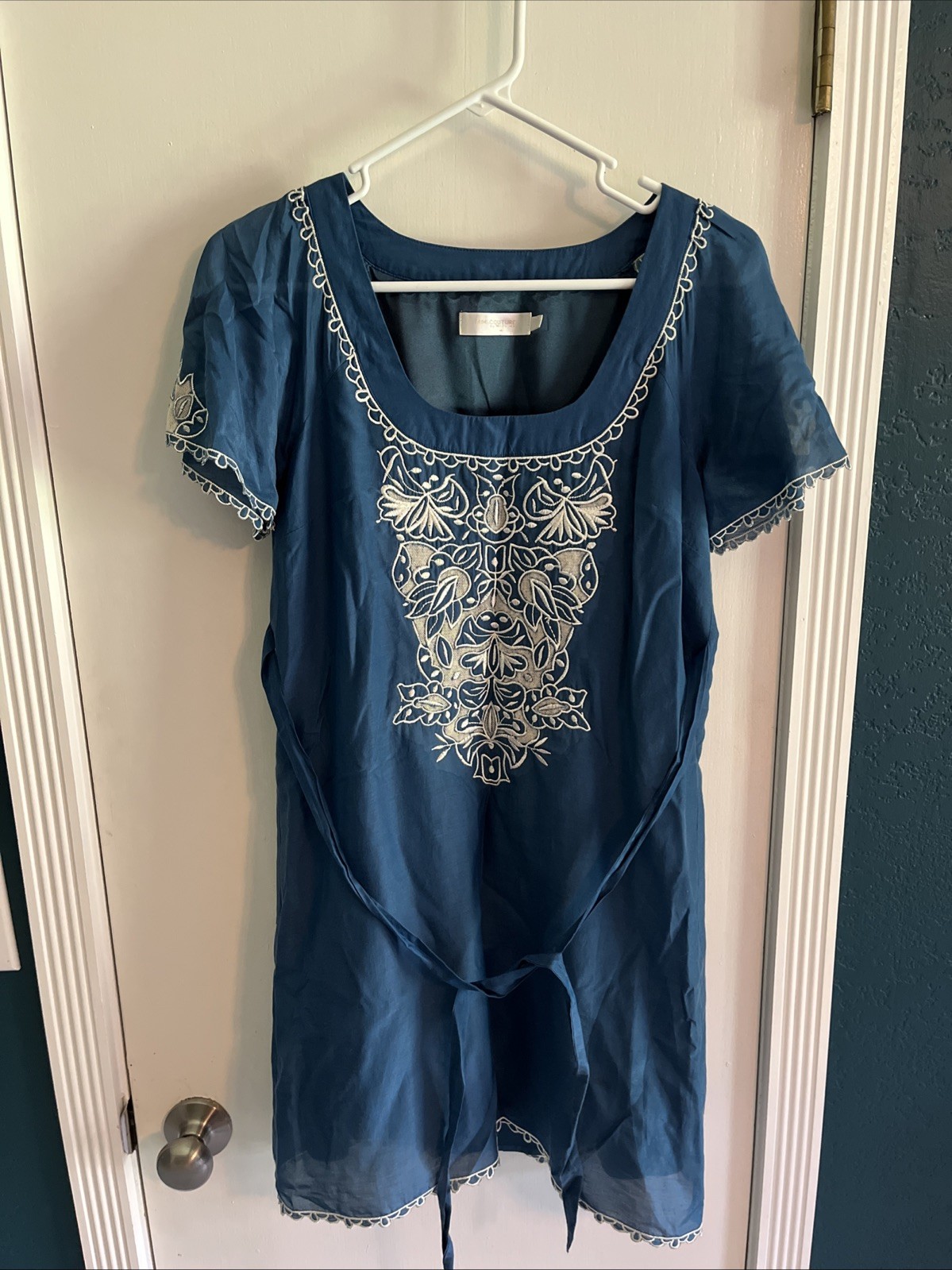 Miss Me MM Couture Silk Blend Dress Size S Lined Blue with Floral Embroidery