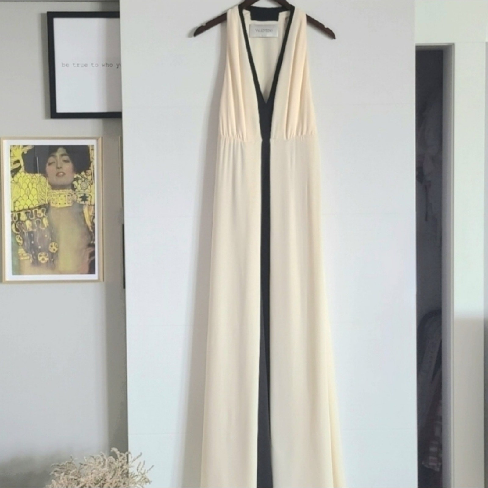 Valentino Silk Two-Tone Ruched Gown Ivory Black 42 IT 6 NWT