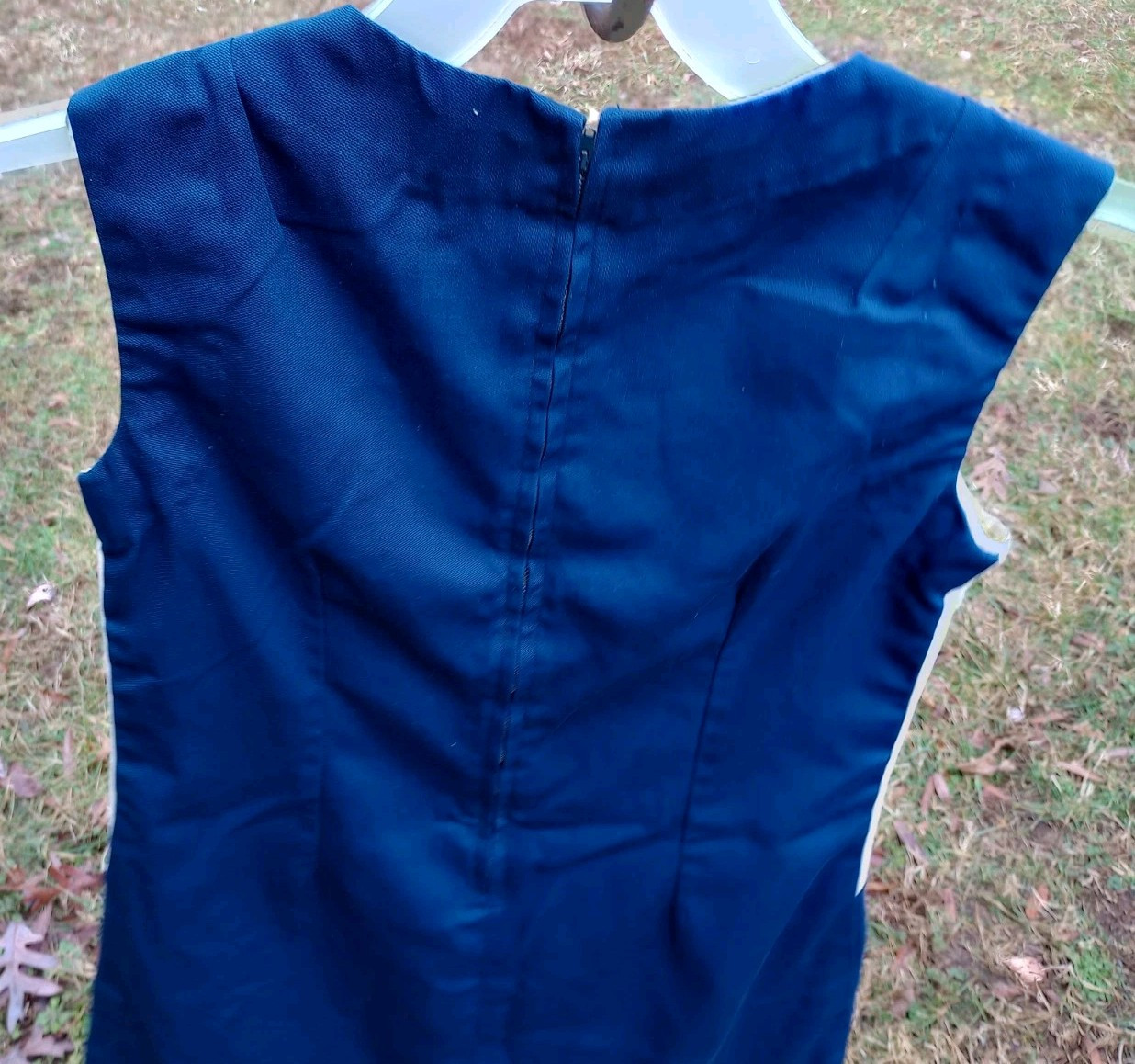 VTG 60s Mod Shift Dress Navy White Colorblock Sleeveless MCM Sheath Size M 👀📏