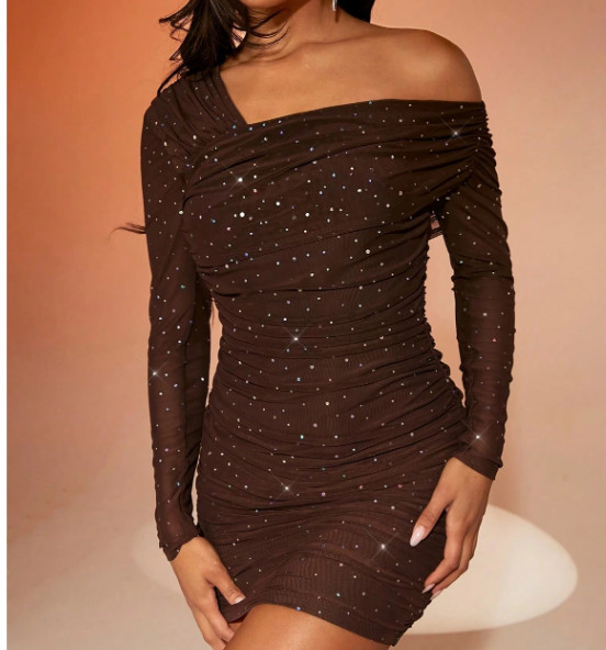 SHEIN BAE Asymmetrical Neck Ruched Bodycon Party Night Out Dress
