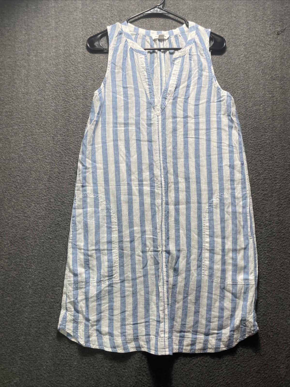 Beachlunchlounge White Blue Striped Sleeveless Linen Cotton Summer Dress Small