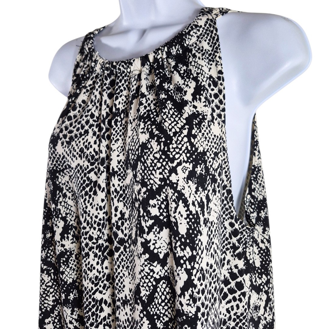 Snake Print Ruffle Hem Midi Dress XL Coastal Resort Quiet Luxury Vacation Shift