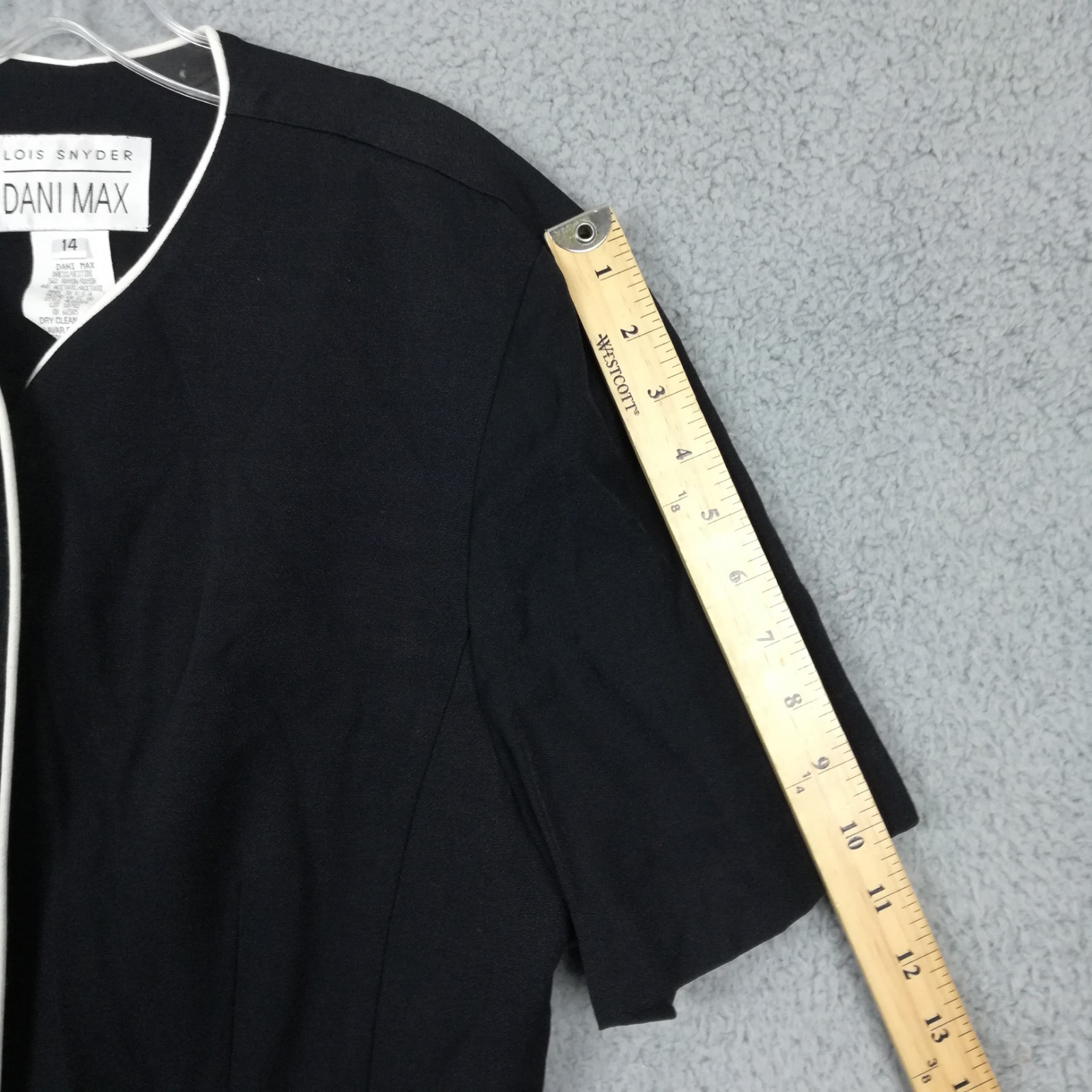 Vtg Dani Max Womens Shift Dress Short Sleeve Button Front Black Knee Length 14