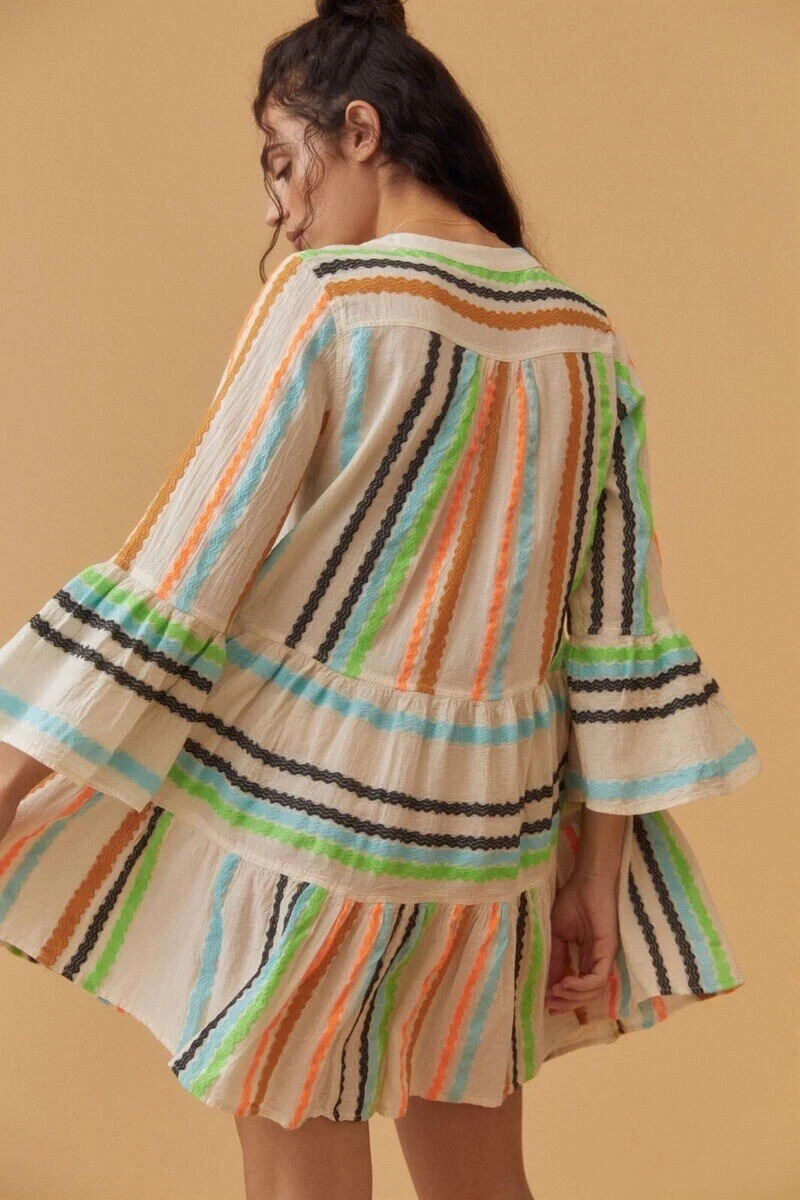 NWT Devotion Twins Ella Tunic in Off-White Color A-line Tiered Mini Dress XS