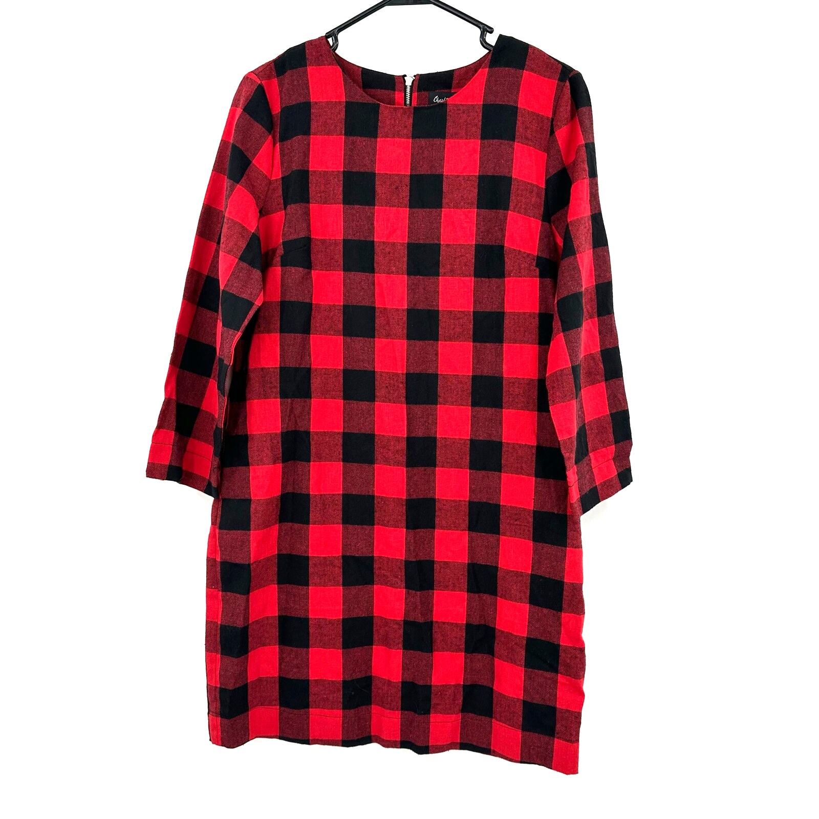 Charlie Paige Size S NWT Dress Red and Black Plaid with Bracelet Sleeves Zipper