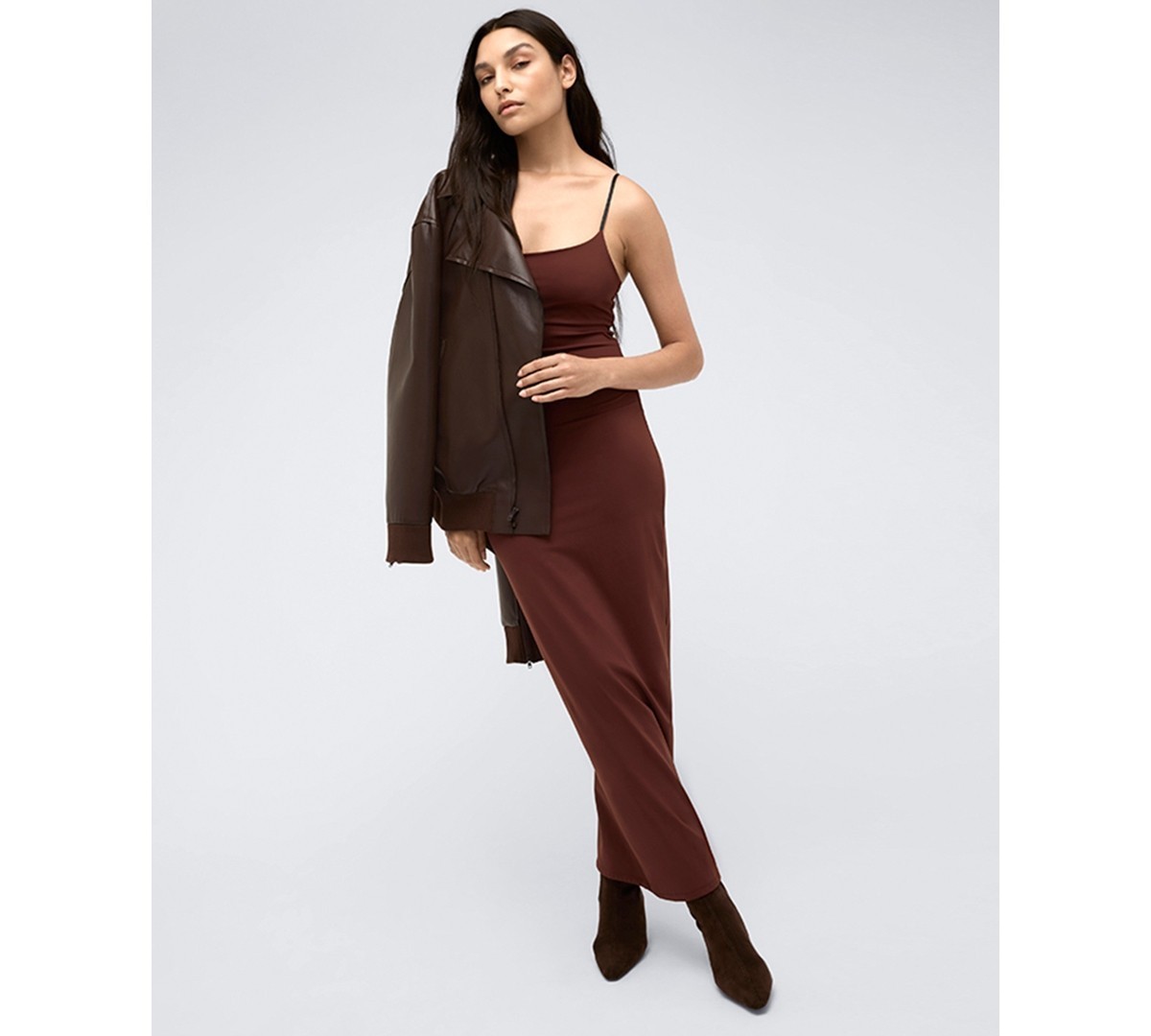 Kenneth Cole Athletic Stretch Maxi Slip Dress Women’s L Deep Chestnut Pullover