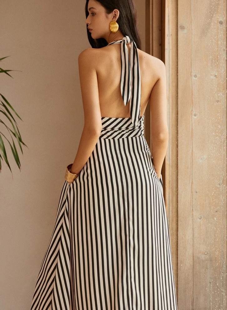 Commense Stripe Backless Pockets Dress Size XS NWT