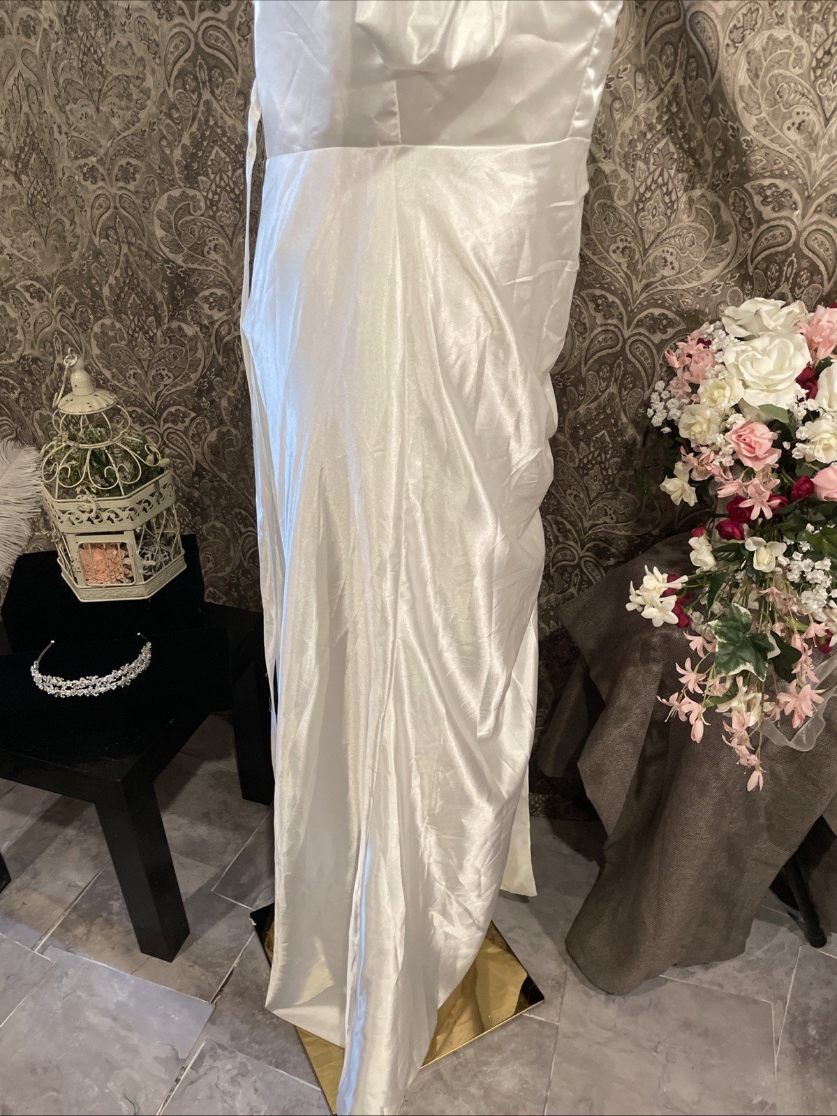 MU XiANGCHEN White Dress Long Corset Back Off The Sleeve Size 14
