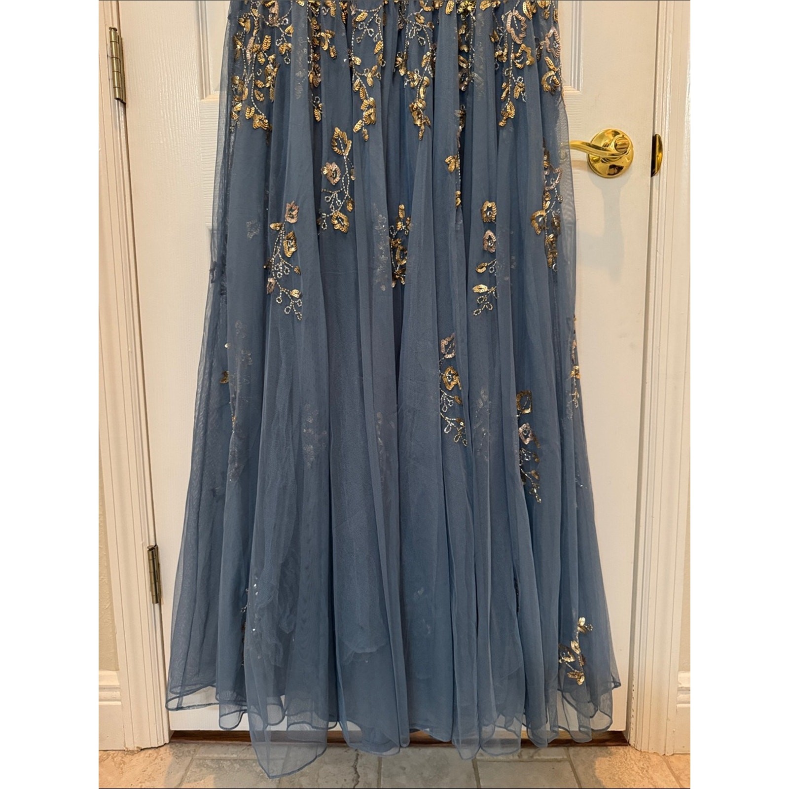 Mac Duggal 5717 Blue Embellished Butterfly Sleeve High Neck Gown Size 18 NWT