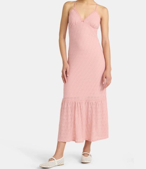 No Boundaries Women’s Dusty Rose Lace Trim Spaghetti Strap Maxi Dress Small (4-6