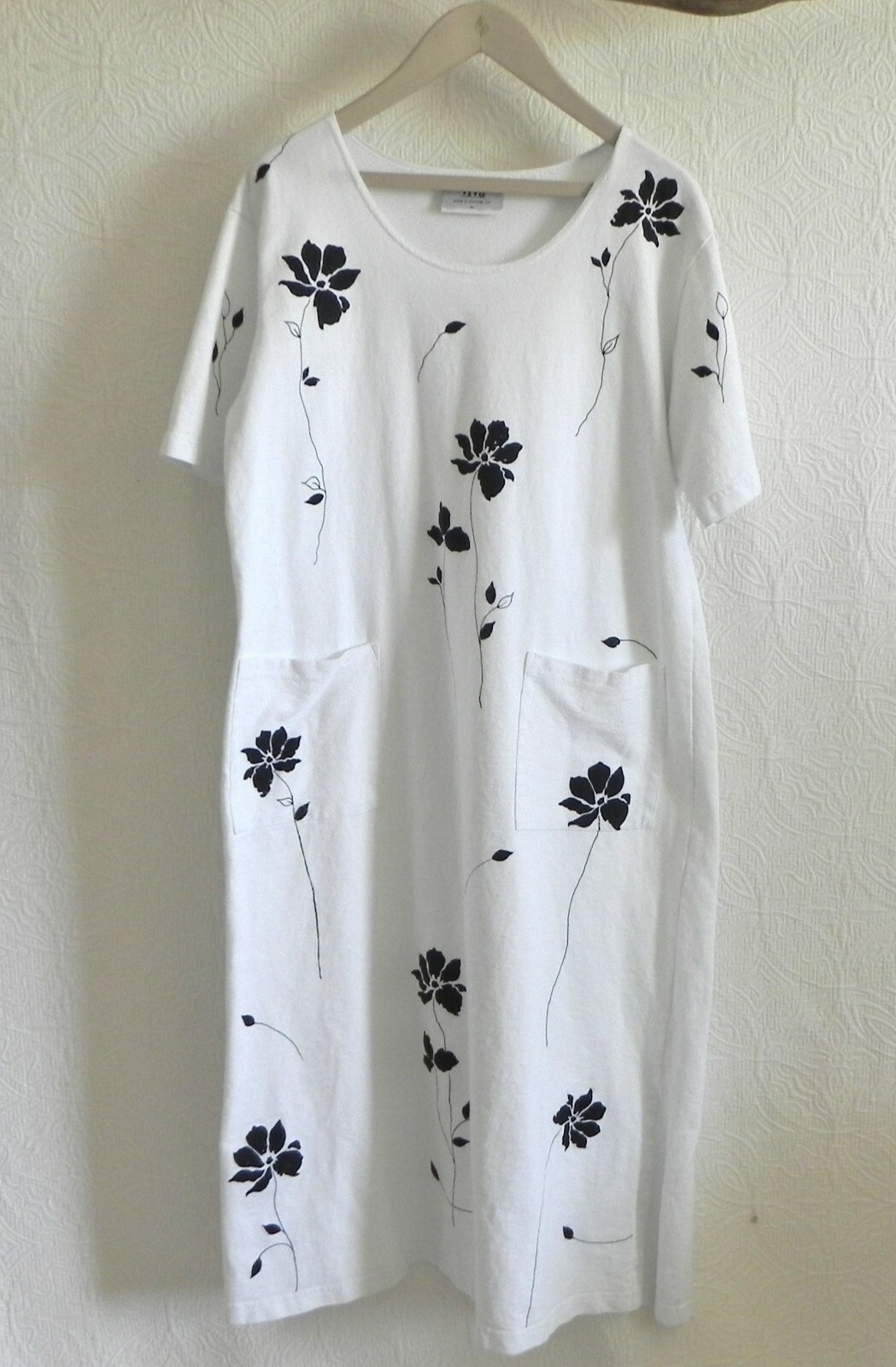 Viva Made in Orange CA Patio Dress Cotton Midi Short Sleeve Pockets Floral XL