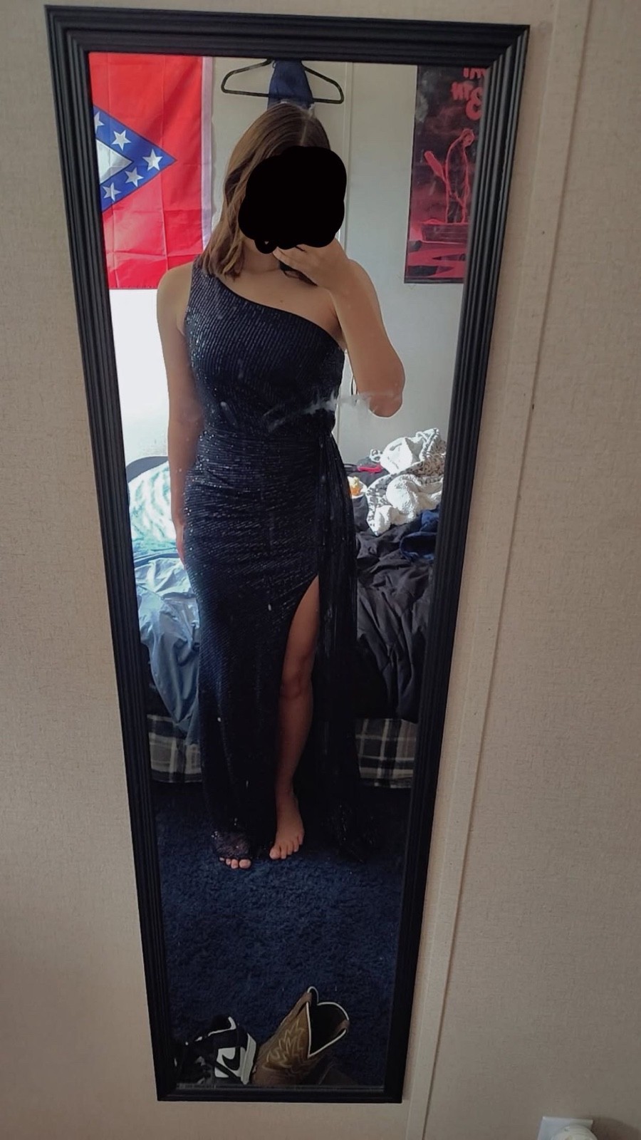 Dark Blue prom/pageant dresss, Medium, with Slit, Sequin design