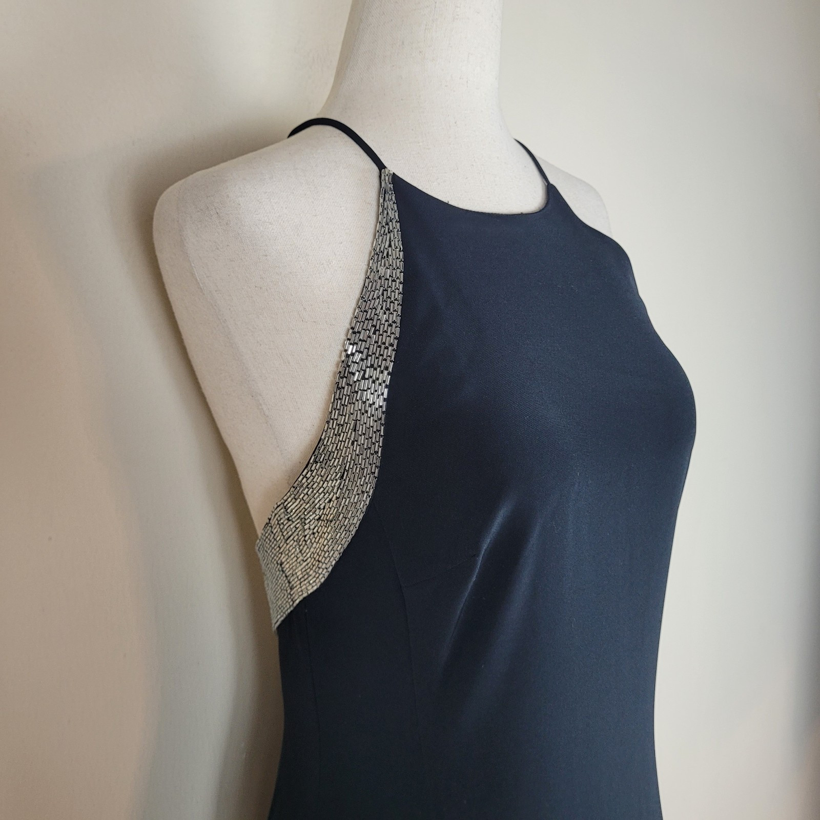 VTG Niteline Dress 6 Black Long Beaded Evening 90s Gown Column Sexy Red Carpet