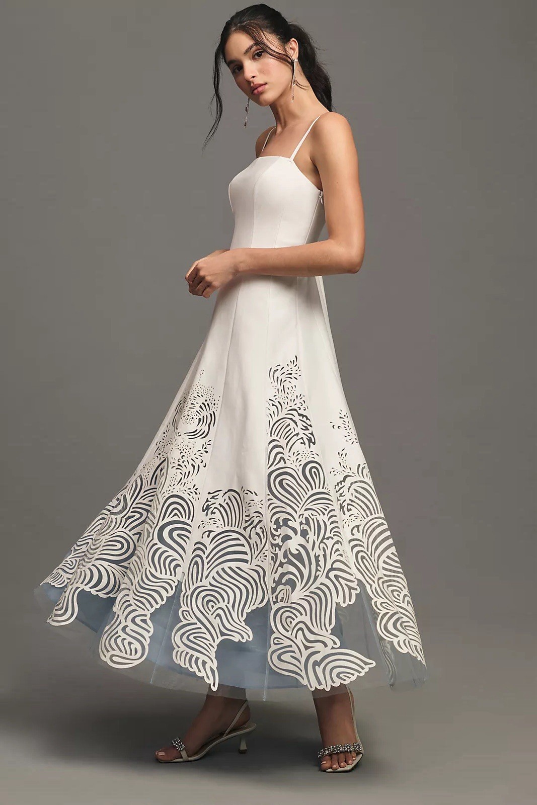 Geisha Designs | Anthropologie XL White Abstract A-Line Tulle Layered Dress