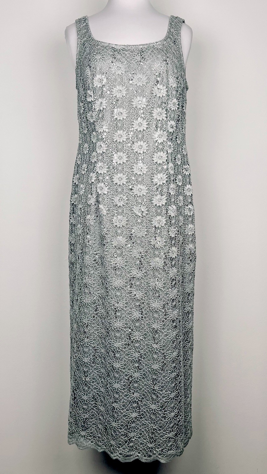 R & M Richards 2 Pc Women’s Size 16 Formal Gray/Silver Sequins Dress Wedding