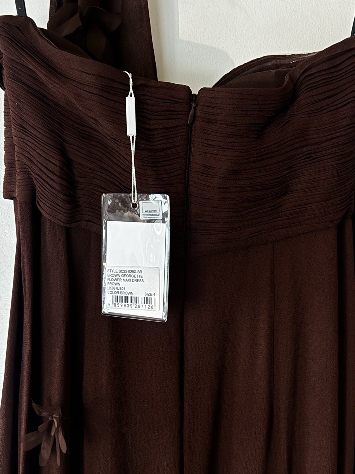 NWT Self-Portrait Brown Georgette Flower Maxi Dress Gown UK08/US4