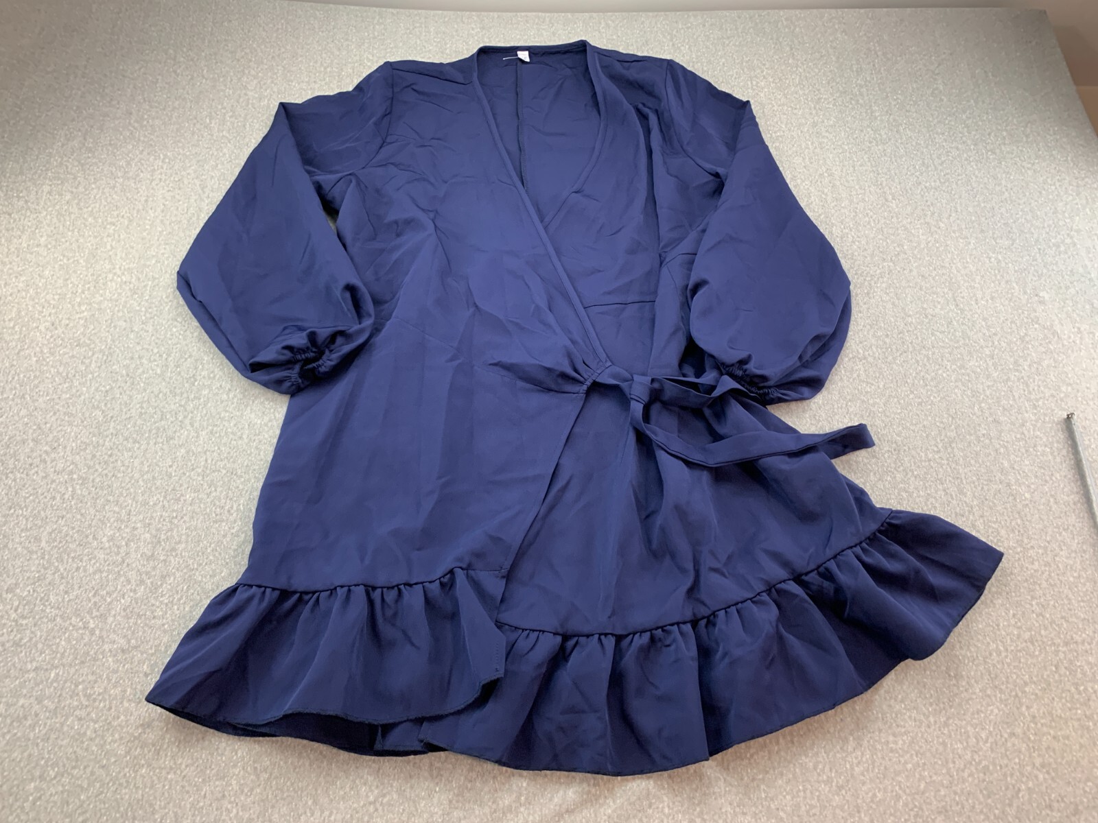 Naggoo Ruffle Wrap Dress Womens Size XL Navy Blue Balloon Sleeve Classic Comfy
