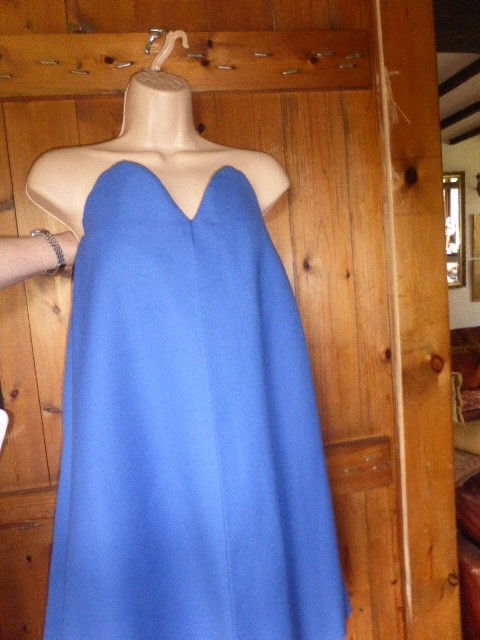 Jaeger London Bandeau Strapless Electric Blue Inverted Pleat A Line Dress Sz 8