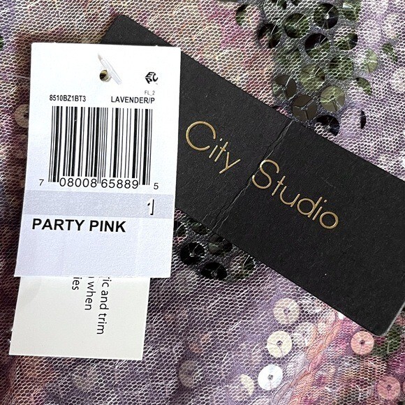 City Studio Party Pink Lavender Floral Seqin Fit & Flare Dress Size 1 NWT