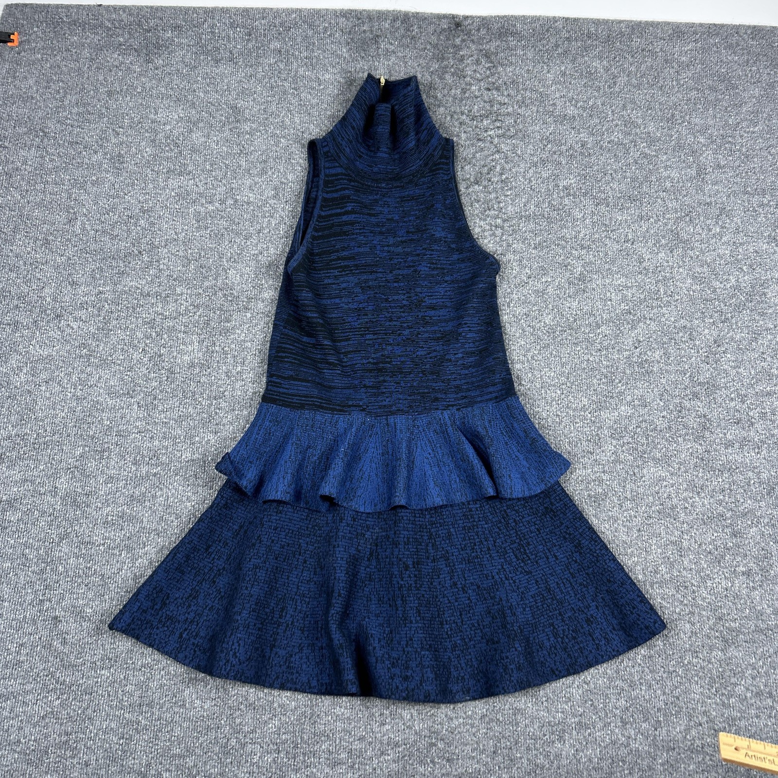 A.L.C. Dress Womens Small Blue Black Knit Sleeveless Mock Neck Peplum Flare