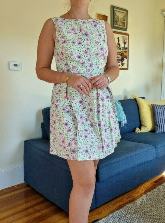 Boat Neck A-line floral pastel cute dress from Pink Martini. Size: L