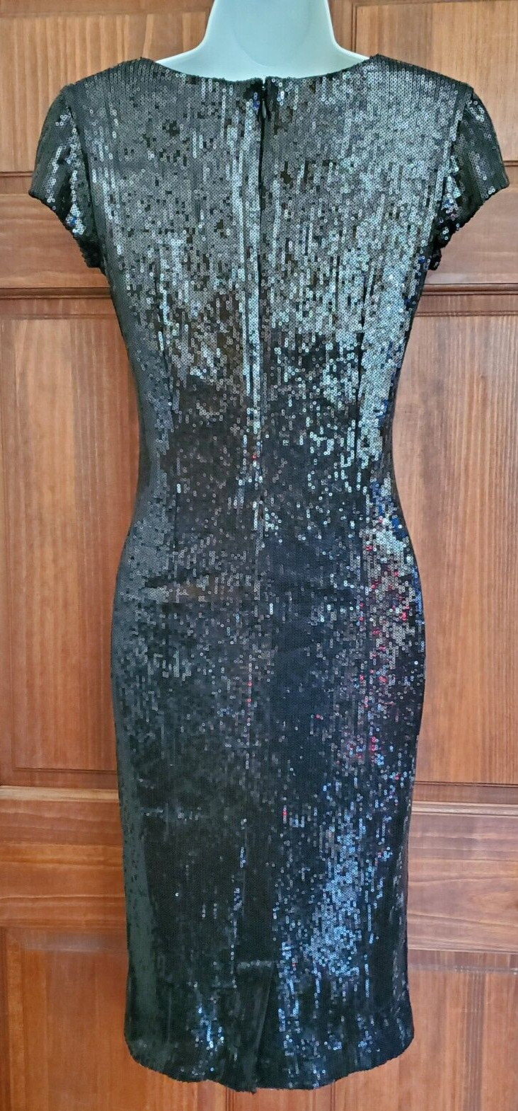 SHAPE FX SPIEGEL Built In Shapewear Black Sequined Party Sheath Dress Sz 2 NWOT