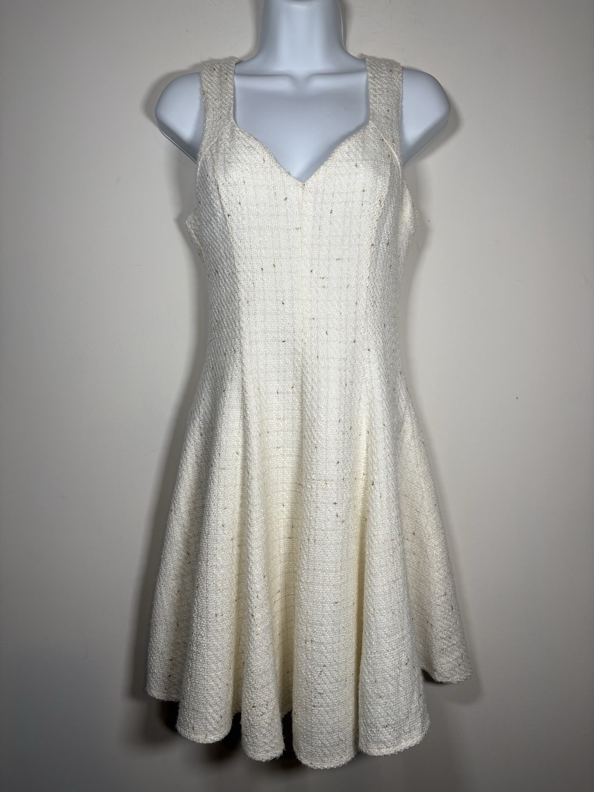 EVERLEIGH Tweed Cream Gold Sleeveless Dress Size Small Preppy Classic Academia