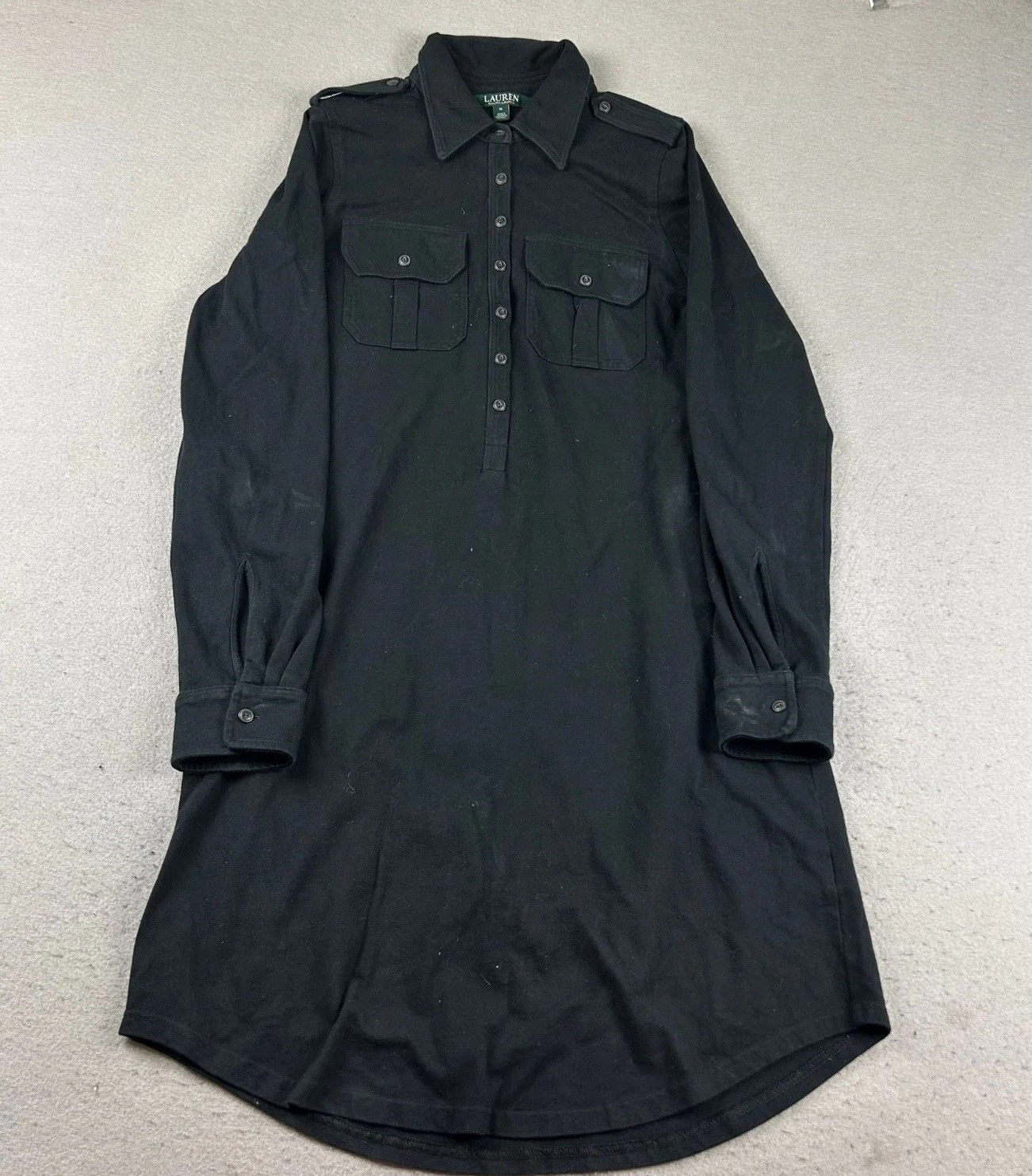 Lauren Ralph Lauren Dress Womens Medium Black Collared Long Sleeves 35″ Long