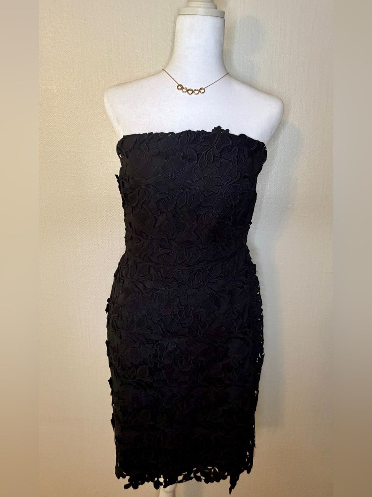 NWT Sam Edelman Black 3D Floral Lace Strapless Cocktail Dress Size 6 $148