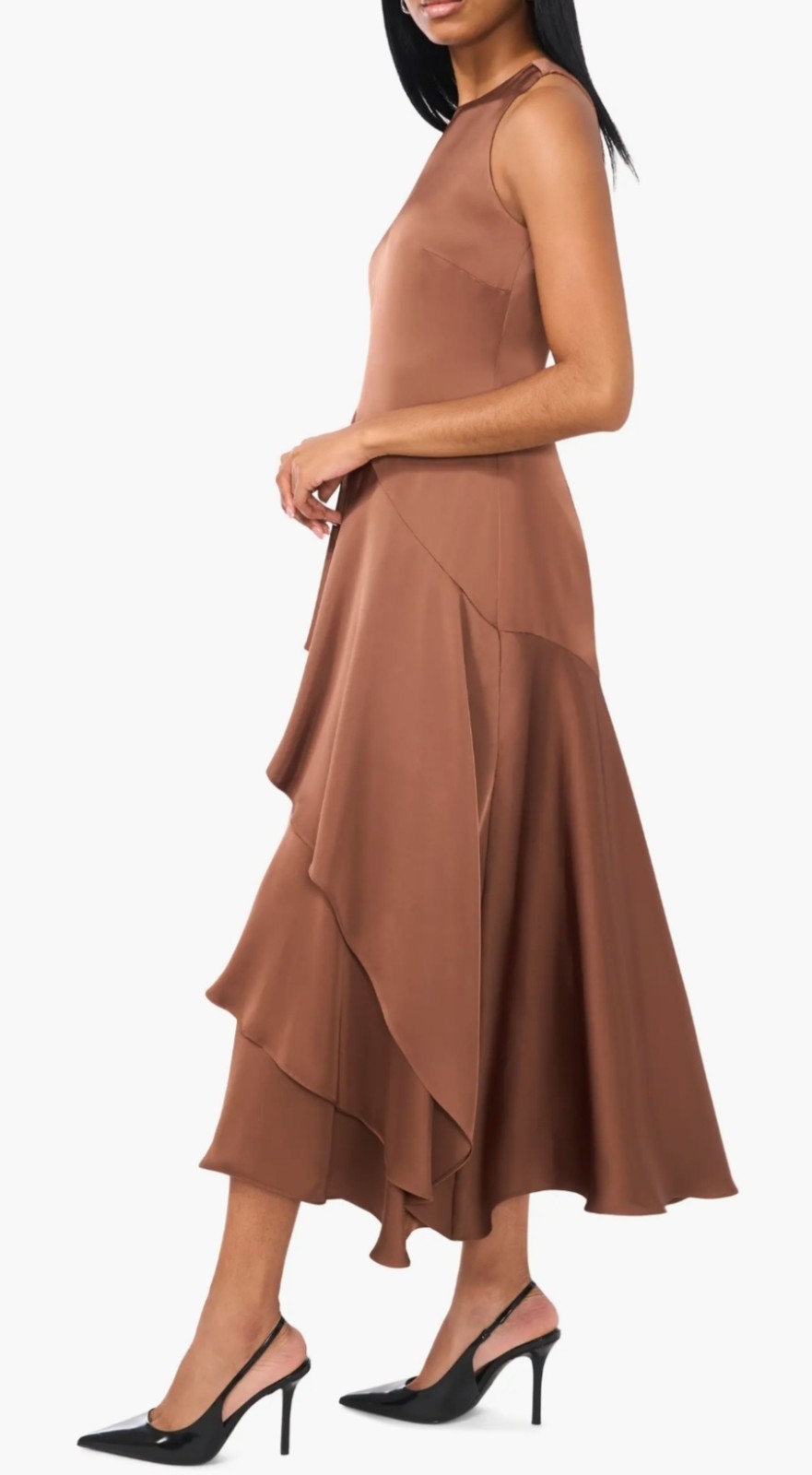 PARKER THE ANGIE BROWN UMBER LAYERED RUFFLE MAXI DRESS