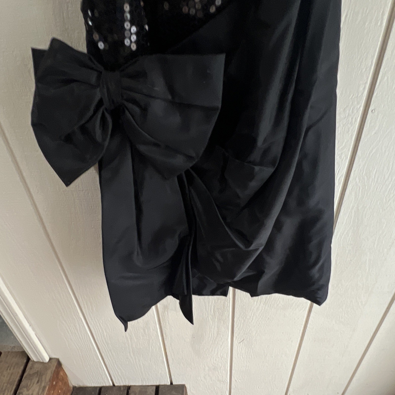 Nadine Black Sequin Sweetheart Spaghetti Strap Mini Dress w/ Bow, Juniors 7