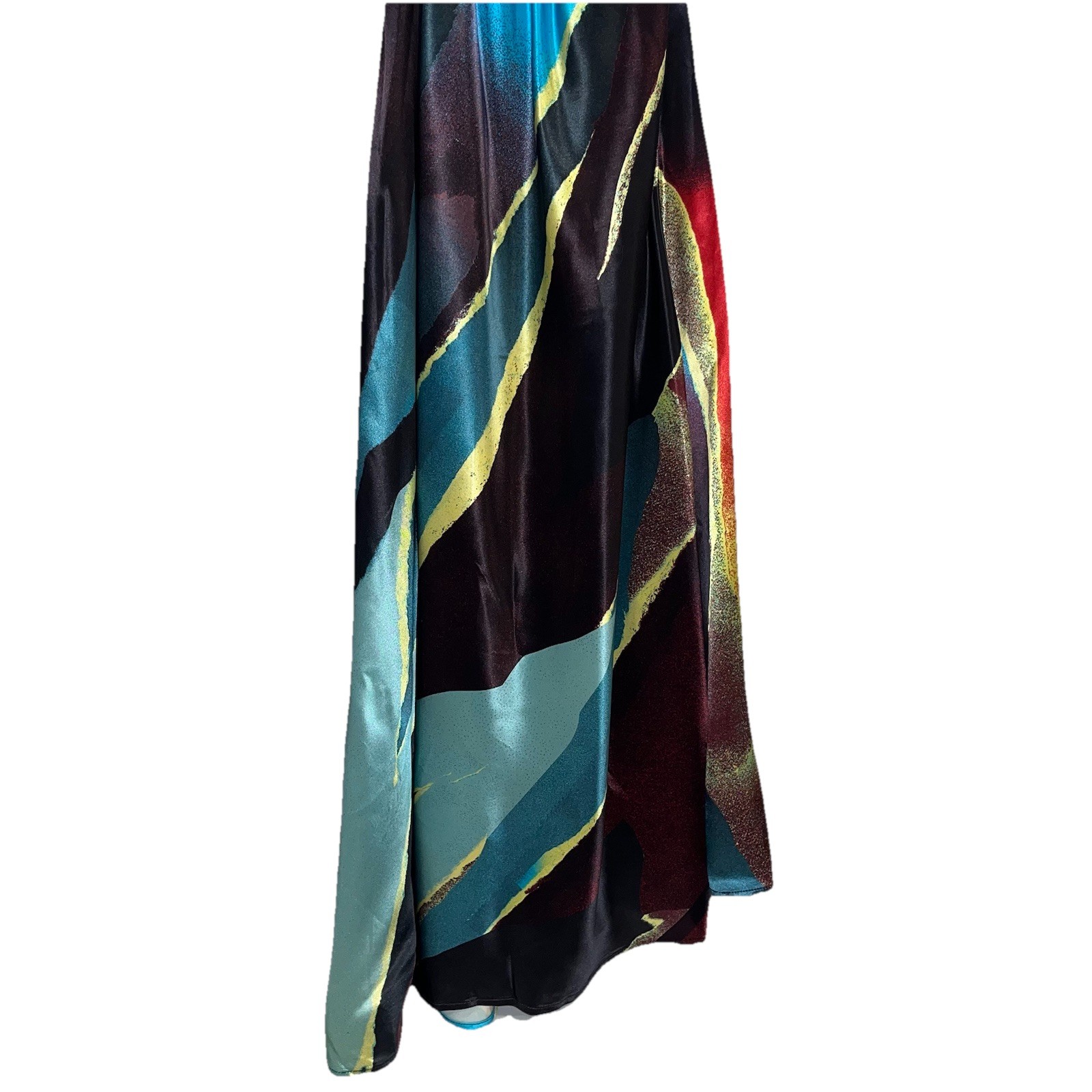 Christopher John Rogers Wheatpaste Satin Maxi Dress Scarf Neck Multicolor 4 🟡