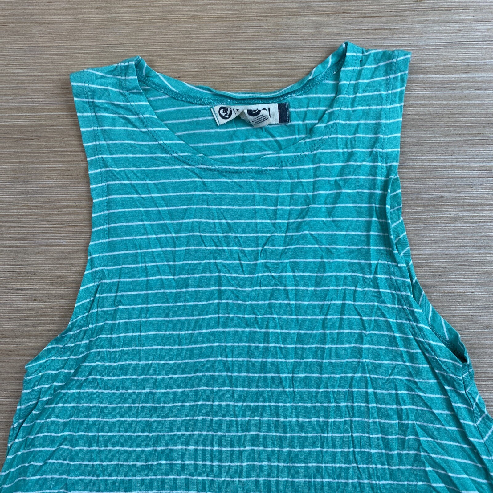 Lagaci Womens Juniors Small Green White Striped Shirt Dress Top Sleeveless Soft