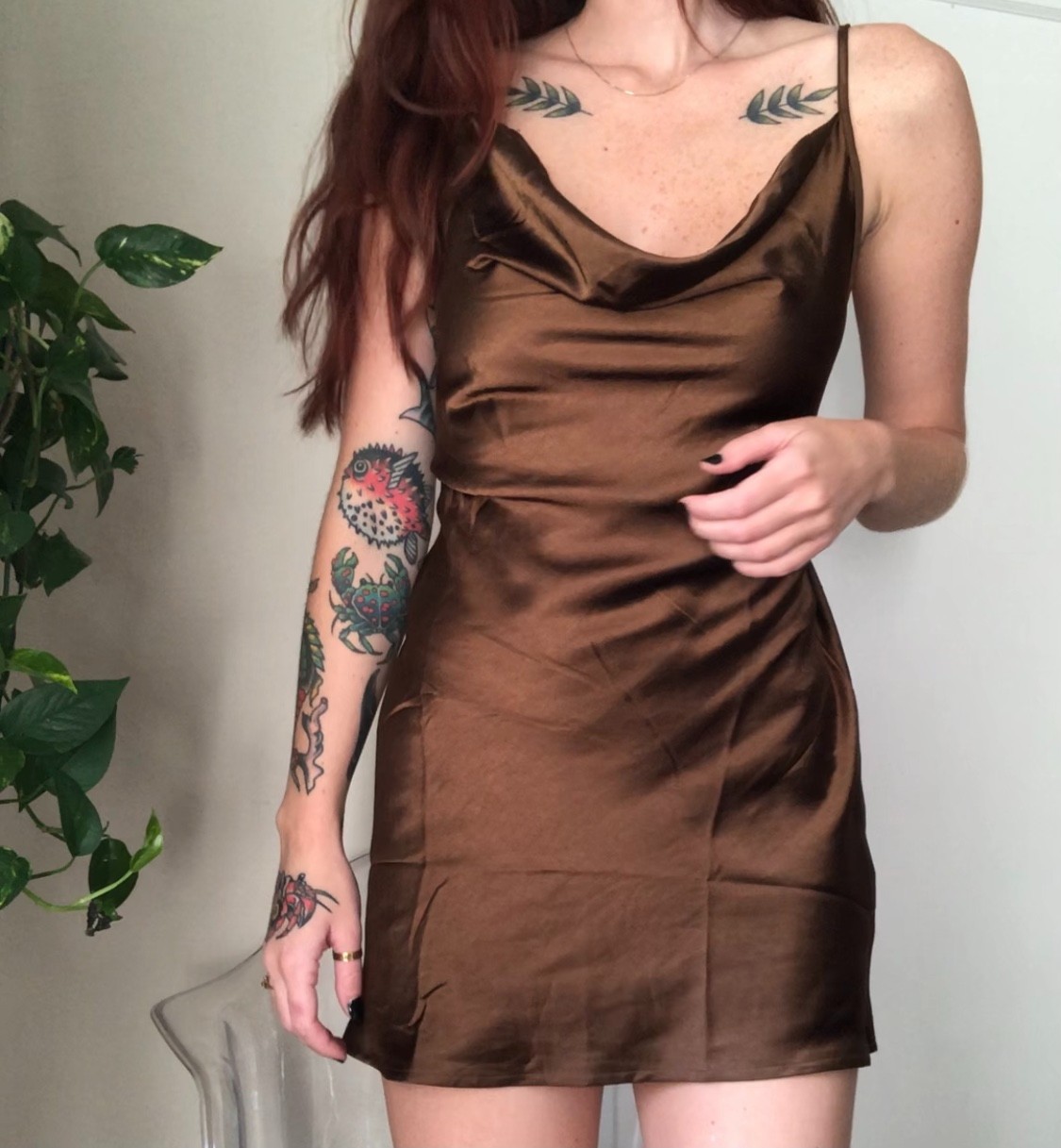 Motel Rocks Slip Dress Satin Brown Mini Cocktail Party Satin – Size S