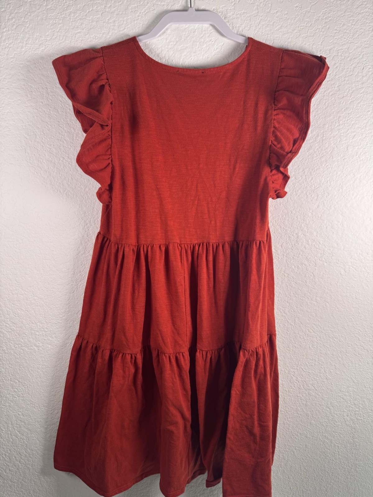 Forever 21 Women’s M Red Solid V-Neck Fit & Flare Ruffle Flutter Sleeve Dress