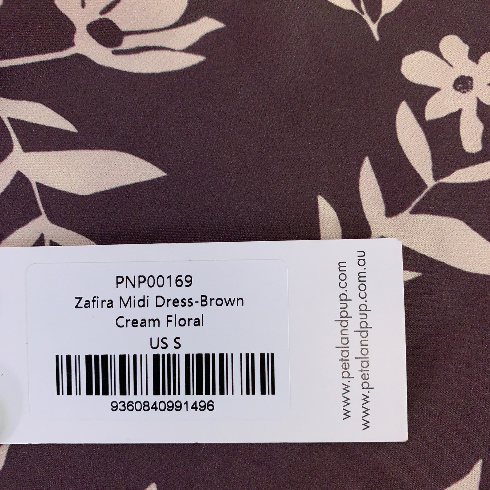 Petal and Pup Womens Small Brown Cream Floral Zafira Cowl Neck Midi Dress NWT