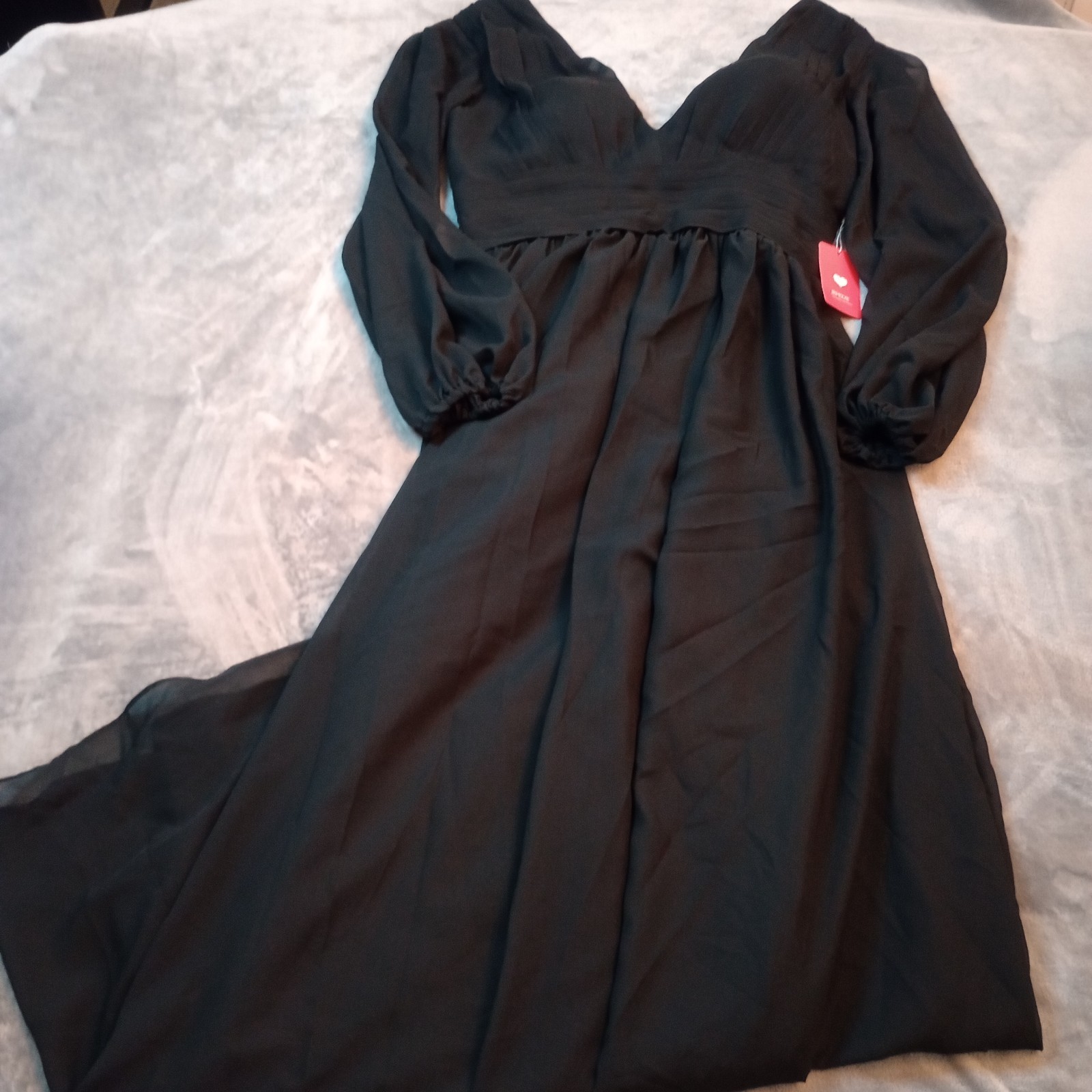 JJ House Dress Black Long Chiffon Overlay Double V-Neck Floor Length Formal