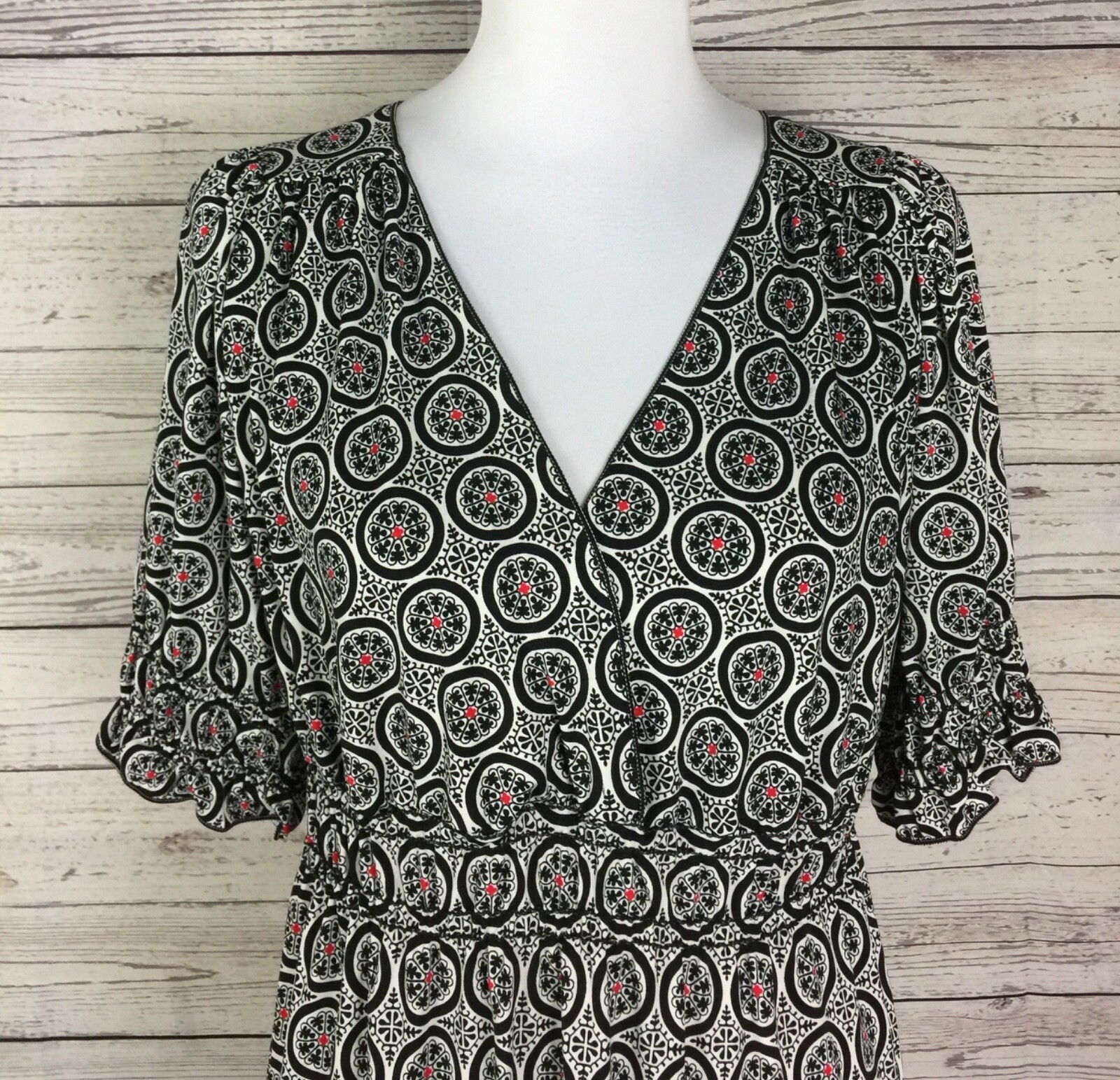 Max Edition Multicolor Geo Print Short Sleeve Surplice Blouson Dress Size M