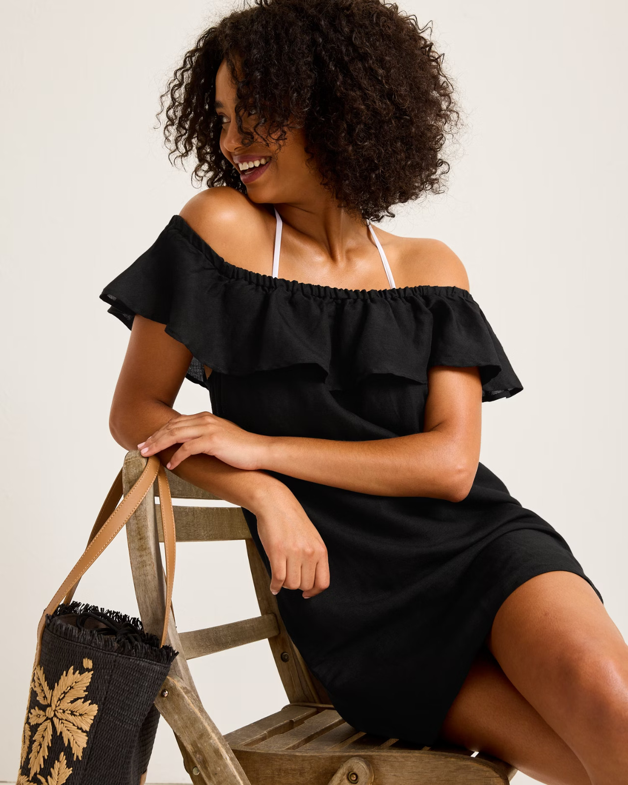 NWT Tommy Bahama M St. Lucia Black Off Shoulder Linen Blend Mini Dress GORGEOUS
