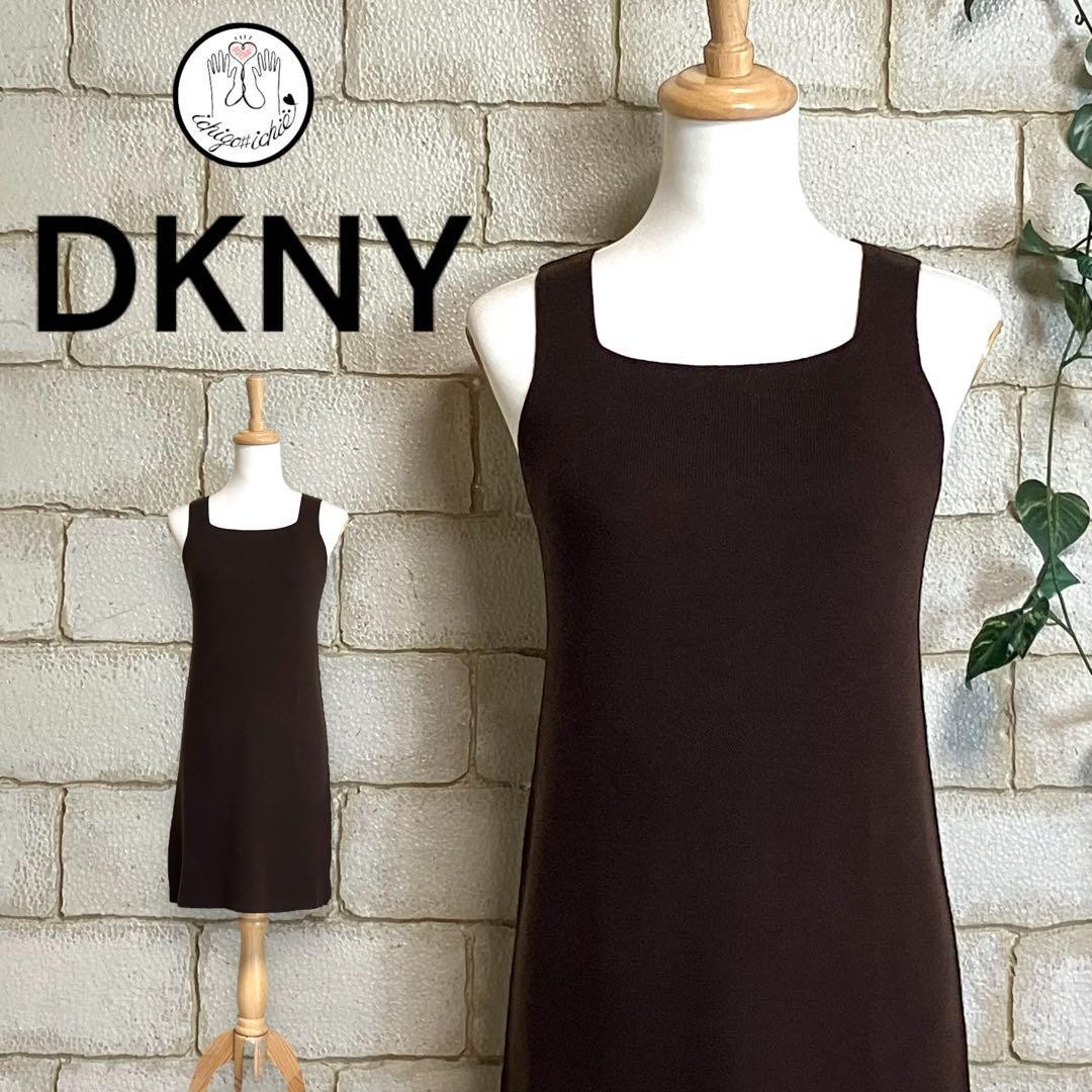 DKNY Wool Rib Knit Tank Dress DarkBrown Sleeveless Mini Stretch Onesize 075S