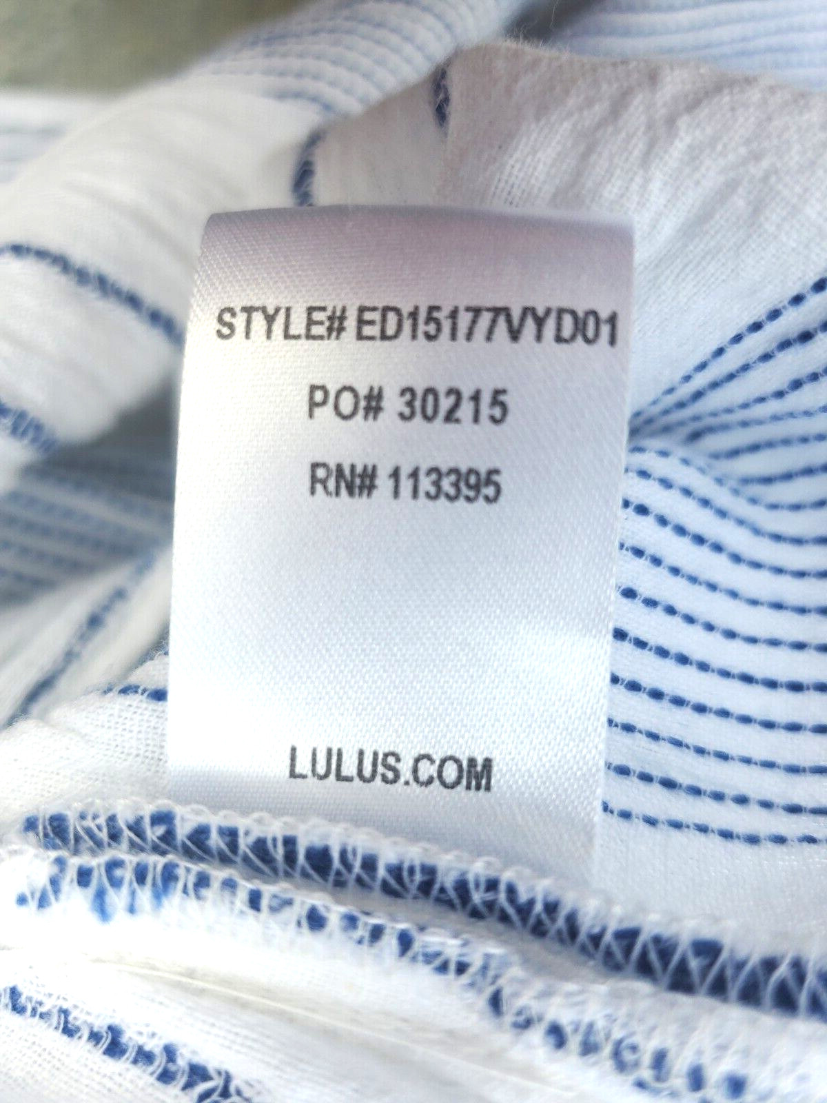 LULUS white & blue striped pullover maxi Dress medium TASSLES tied waist cotton