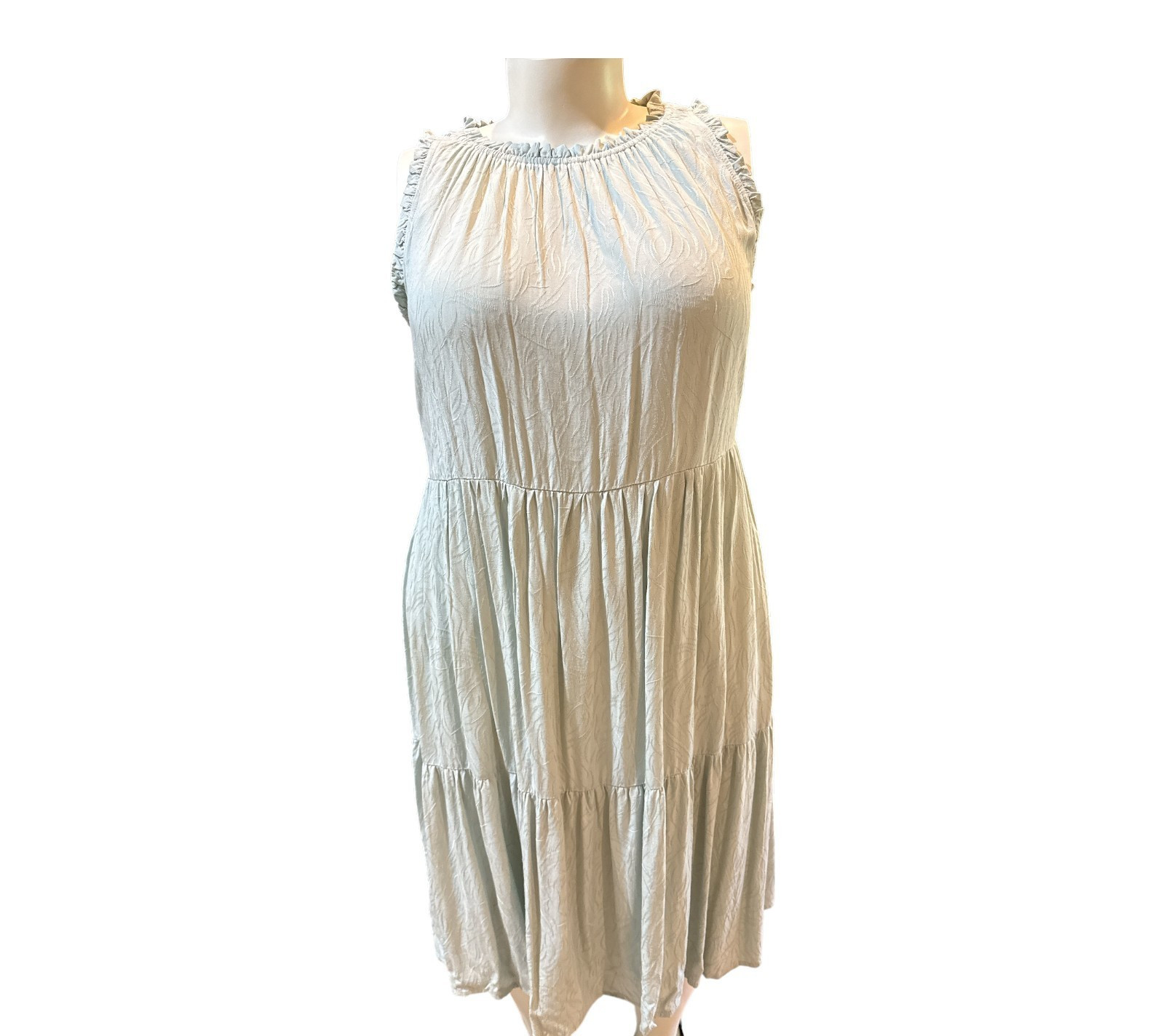 Indigo Soul XL Light Green Bohemian Embroidered Tiered Sleeveless Dress NEW NWT