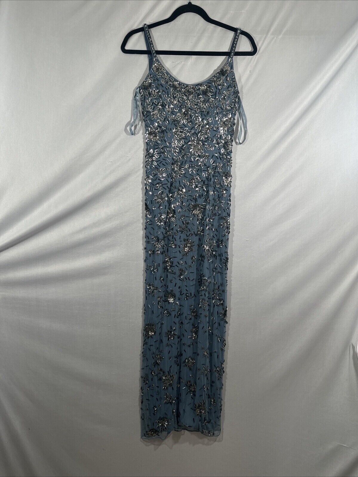NWT Mac Duggal [ 0 ] 5477 Floral Embellished Scoop Neck Evening Gown Slate Q1072