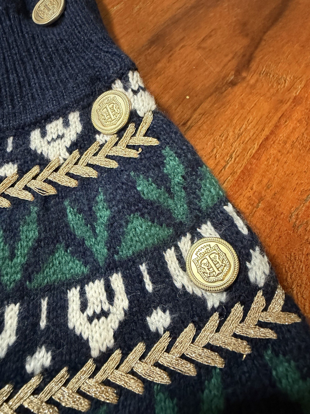 Talbots Fair Isle Embroidered Shift Sweater Dress Navy Fall Fashion Petite Small