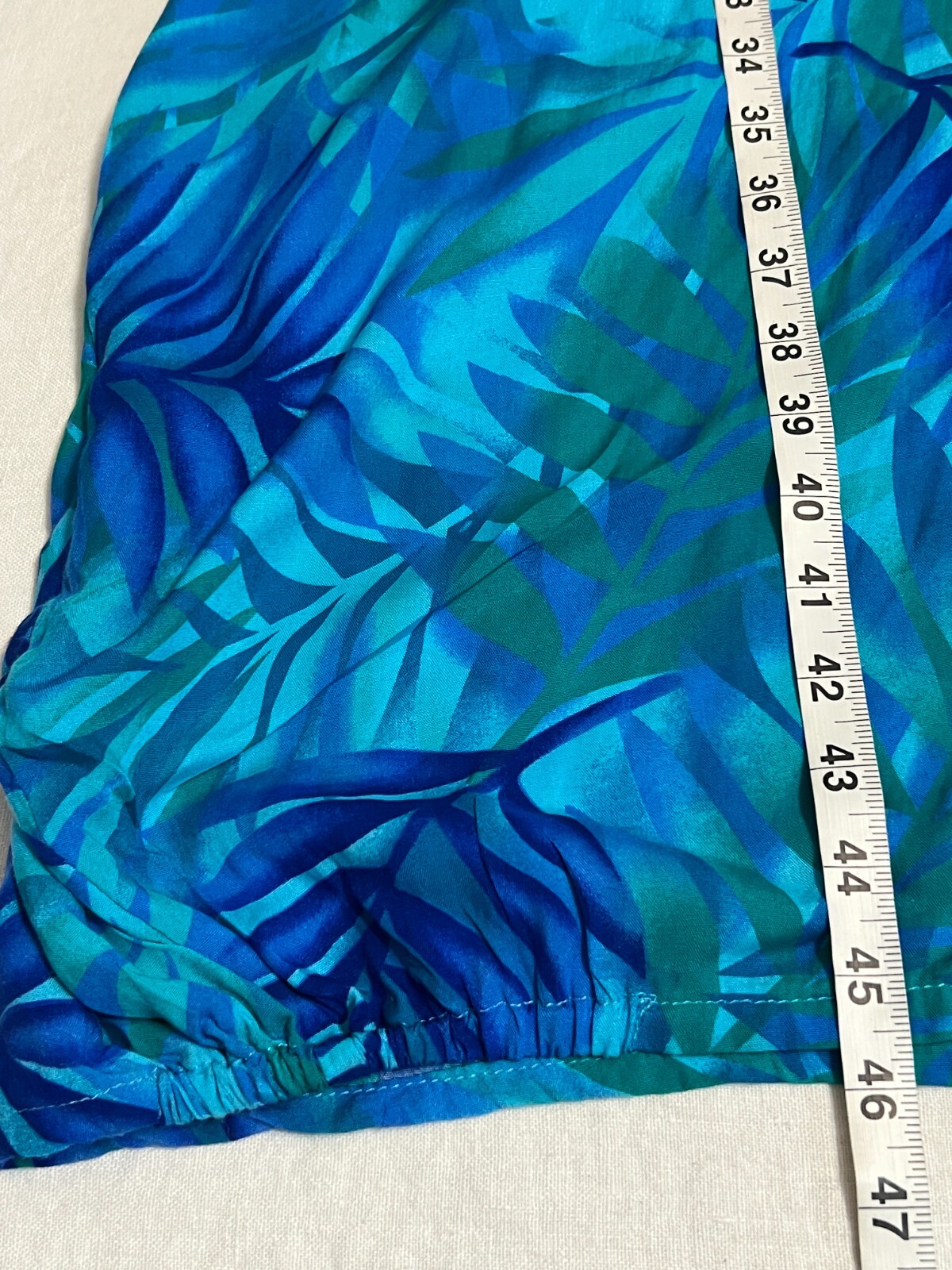 Tangerine Temple Blue Tropical Leaf Rayon Cocoon Dress L Pocket Coconut Button