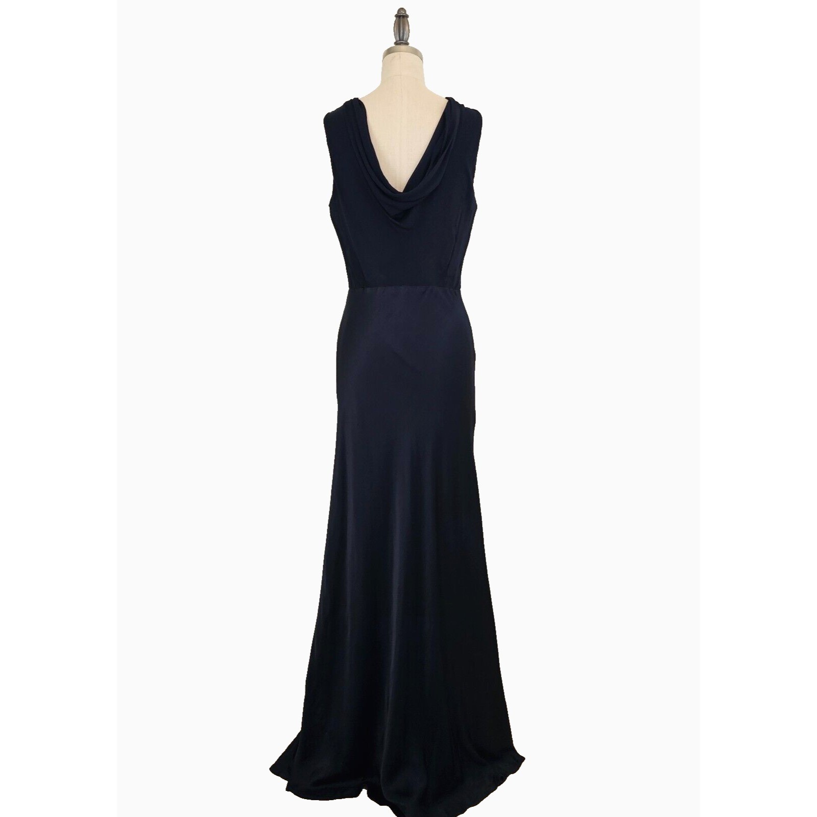 GHOST London Hollywood Claudia Cowl Back Gown Navy Blue Dress Sz L Floor Length