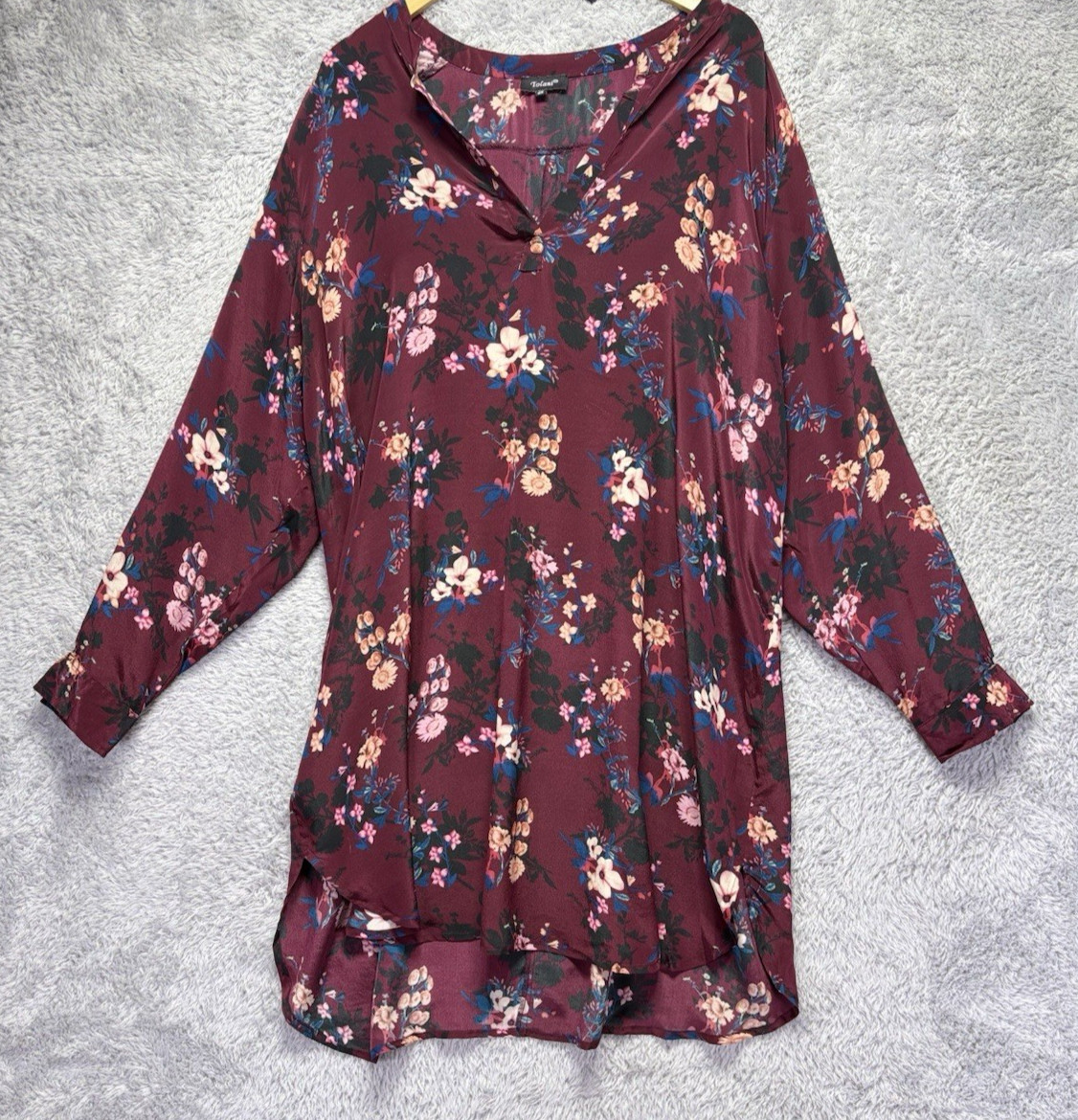 Tolani Burgundy Floral Mandala Silk High Low Tunic Dress Boho 2X Women’s Plus