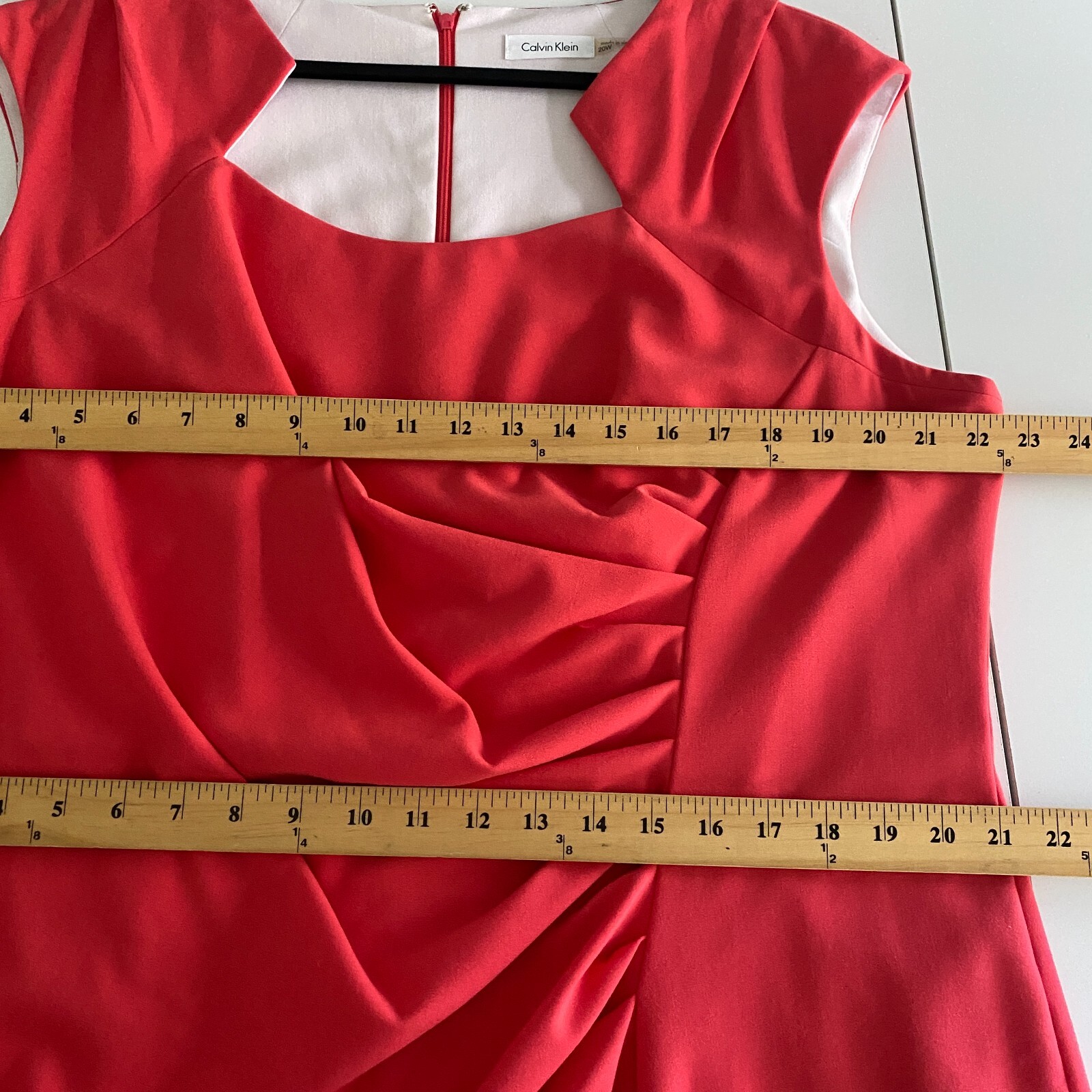 Calvin Klein Byzantine Watermelon Pink Ruched Dress Size 20W Sheath